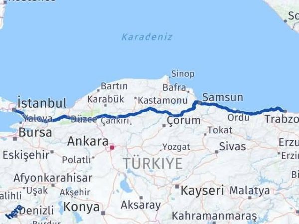 كم تبعد طرابزون عن اسطنبول ؟