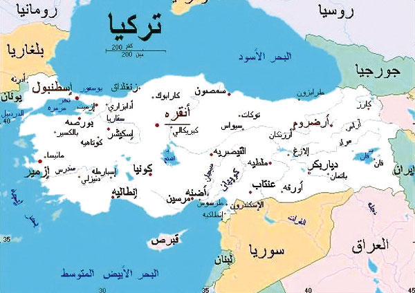 خريطة تركيا بالمسافات بالعربي